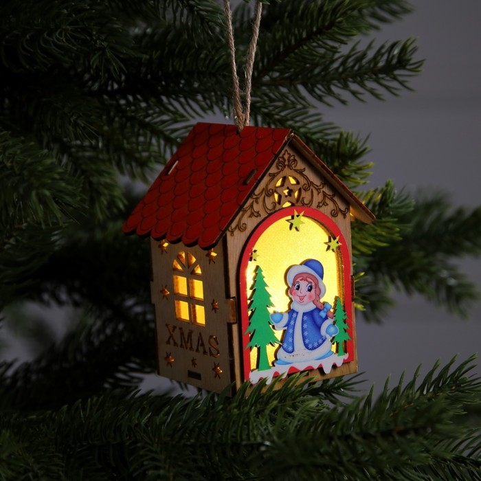 Ёлочная игрушка «Домик со Снегурочкой», от батареек, свечение тёплое белое Ёлочная игрушка «Домик со Снегурочкой», от батареек, свечение тёплое белое