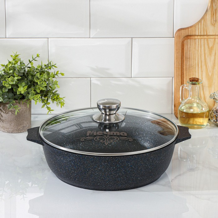 Жаровня «Гранит Star», 4 л, d=30 см, стеклянная крышка, антипригарное покрытие, тёмно-синий Жаровня «Гранит Star», 4 л, d=30 см, стеклянная крышка, антипригарное покрытие, тёмно-синий