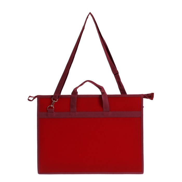 Папка для чертежей и рисунков A3, 420 х 343 х 50 мм, с ручками, пластиковая, молния сверху, 0.9 мм, "Стандарт" ПР 5, плечевой ремень, бордовая