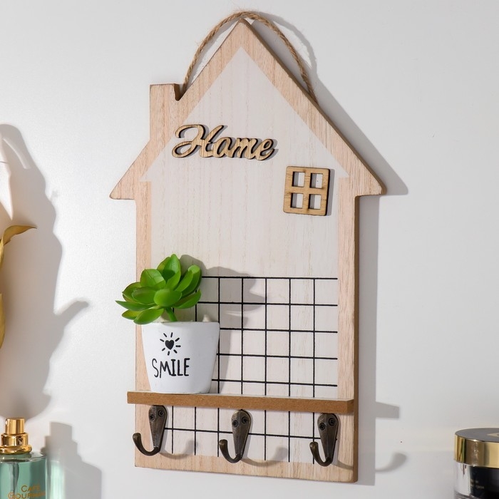 Крючки декоративные дерево Крючки декоративные дерево "Домик - Суккулент в горшочке" 30х20х4 см