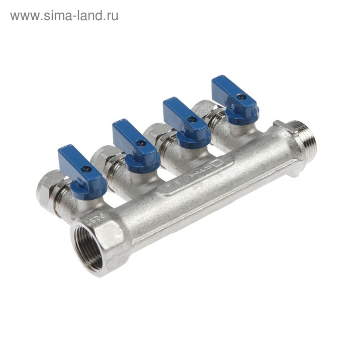 Коллектор Коллектор "СТМ", 3/4"х16 мм, 4 выхода, с шаровыми кранами, для м/п труб, никелированный