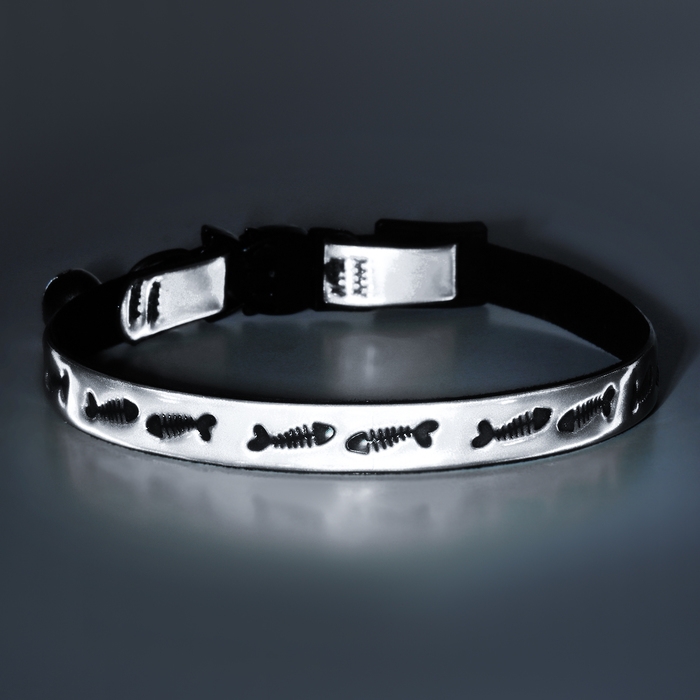 Ошейник кошачий со светоотражающим покрытием  Ошейник кошачий со светоотражающим покрытием "Рыбки", 30 х 1 см, серебристый