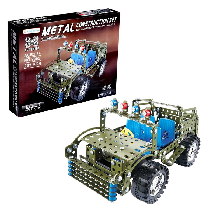 Конструктор металлический «Военный джип», 283 детали Конструктор металлический «Военный джип», 283 детали