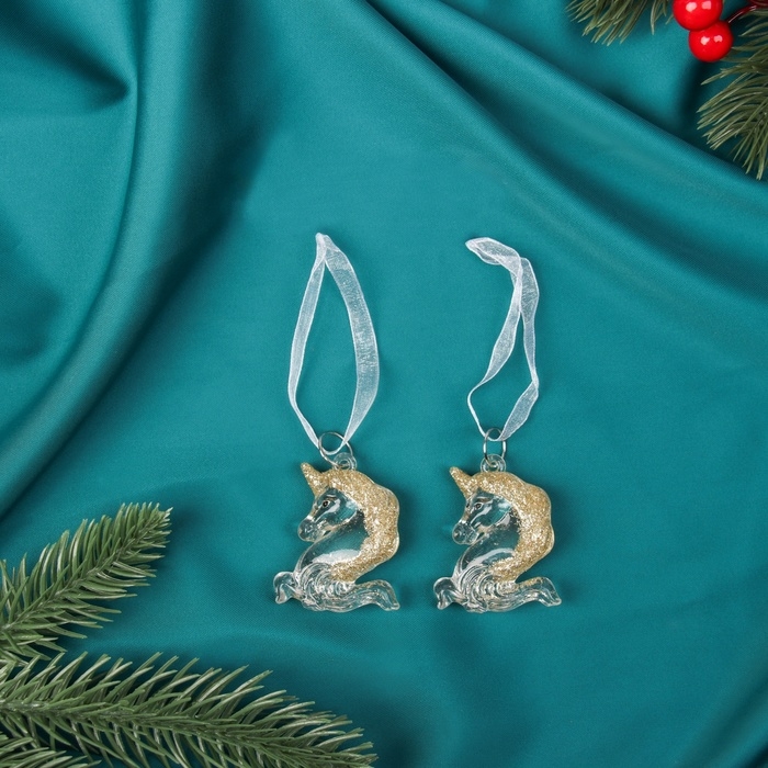 Украшение ёлочное Украшение ёлочное "Единорожки " (набор 2 шт) 4х3,5 см, прозрачный