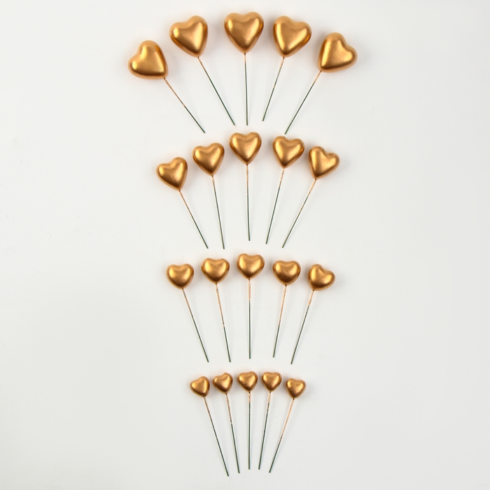 Набор топперов «Сердечки», 12 см, цвет золото Набор топперов «Сердечки», 12 см, цвет золото