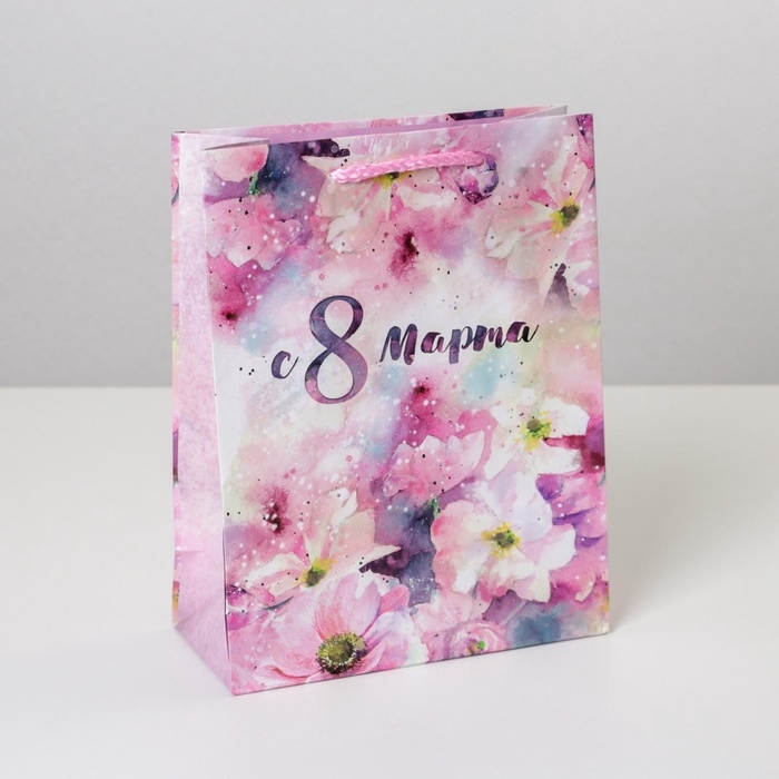 Пакет подарочный ламинированный вертикальный, упаковка, «С 8 марта», MS 18 х 23 х 8 см Пакет подарочный ламинированный вертикальный, упаковка, «С 8 марта», MS 18 х 23 х 8 см