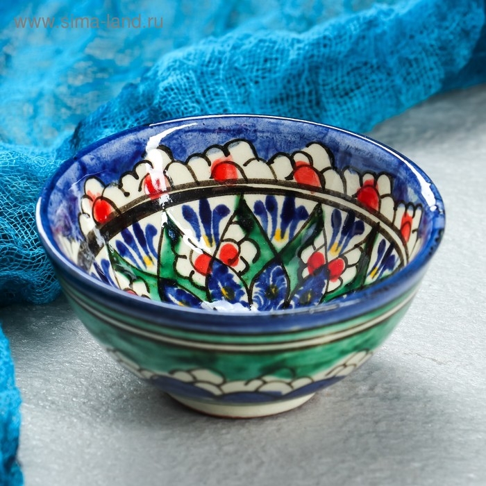 Пиала Риштанская керамика  Пиала Риштанская керамика "Цветы", 8,5 см, малая коньячная, микс