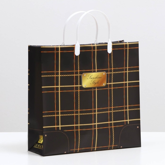 Пакет Пакет "Черно-золотая клетка", мягкий пластик, 30 x 30 см, 120 мкм