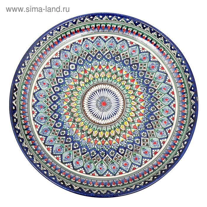 Ляган Риштанская Керамика "Узоры", 37 см, синий