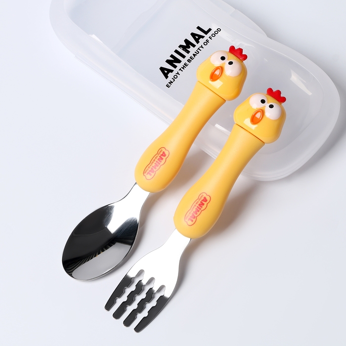 Набор детских столовых приборов в футляре «Курочки», вилка, ложка Набор детских столовых приборов в футляре «Курочки», вилка, ложка