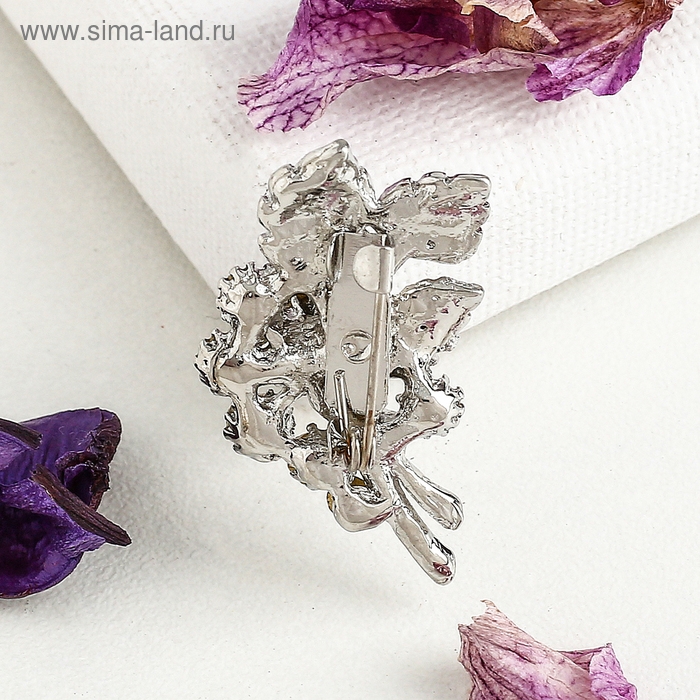 Брошь «Веточка» пробуждение, цвет бело-фиолетовый в серебре Брошь «Веточка» пробуждение, цвет бело-фиолетовый в серебре