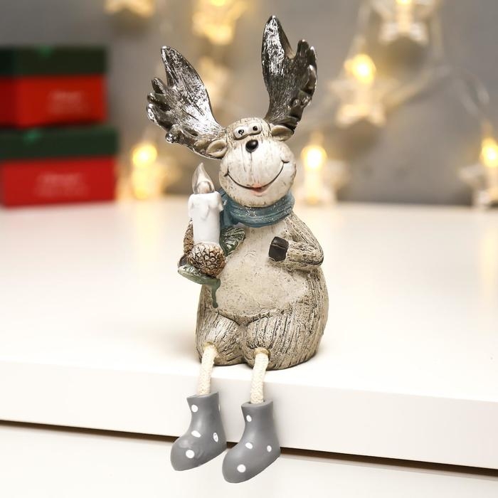 Сувенир полистоун свет Сувенир полистоун свет "Лосик с серебристыми рогами со свечой" МИКС 15,5х7х8,7 см
