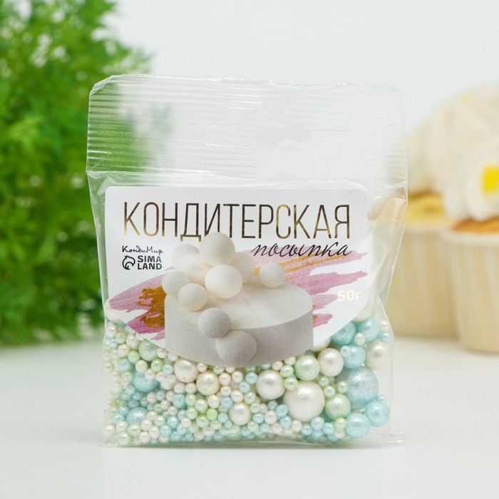 Кондитерская посыпка "Нежный блеск": лазурная, мятная, белоснежная, 50 г