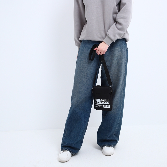 Сумка молодёжная на длинном ремне Anime, 20 х 15 х 3 см, отдел на молнии, цвет чёрный Сумка молодёжная на длинном ремне Anime, 20 х 15 х 3 см, отдел на молнии, цвет чёрный