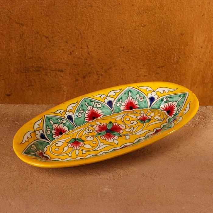 Селёдочница Риштанская Керамика  Селёдочница Риштанская Керамика "Цветы", 24 см, жёлтая, микс