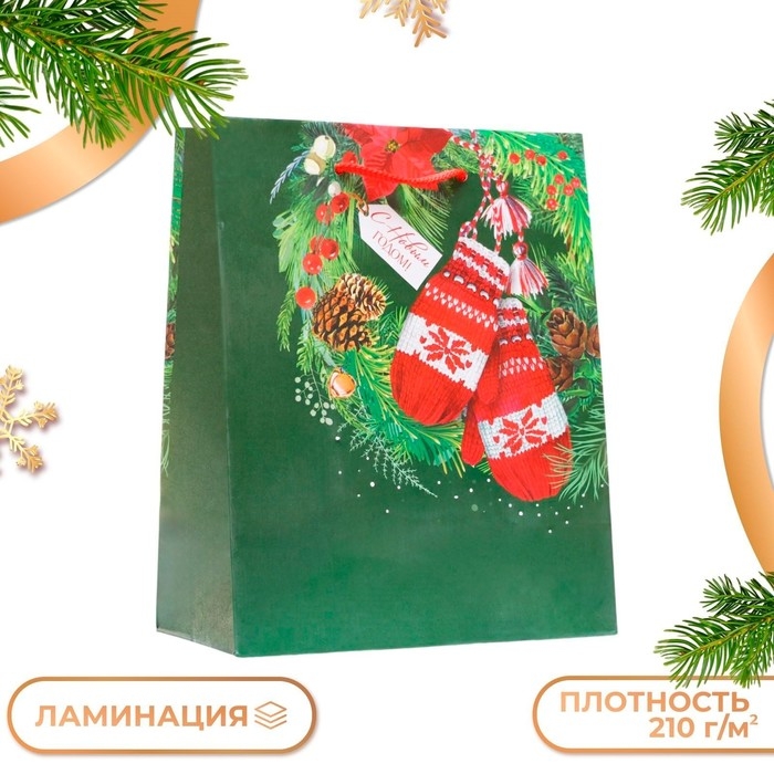 Новый год. Пакет подарочный Новый год. Пакет подарочный "Варежки", 18 х 22,3 х 10 см.