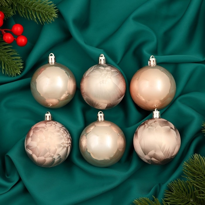 Набор шаров пластик d-5,5 см, 6 шт Набор шаров пластик d-5,5 см, 6 шт "Чары волшебства" пудровый