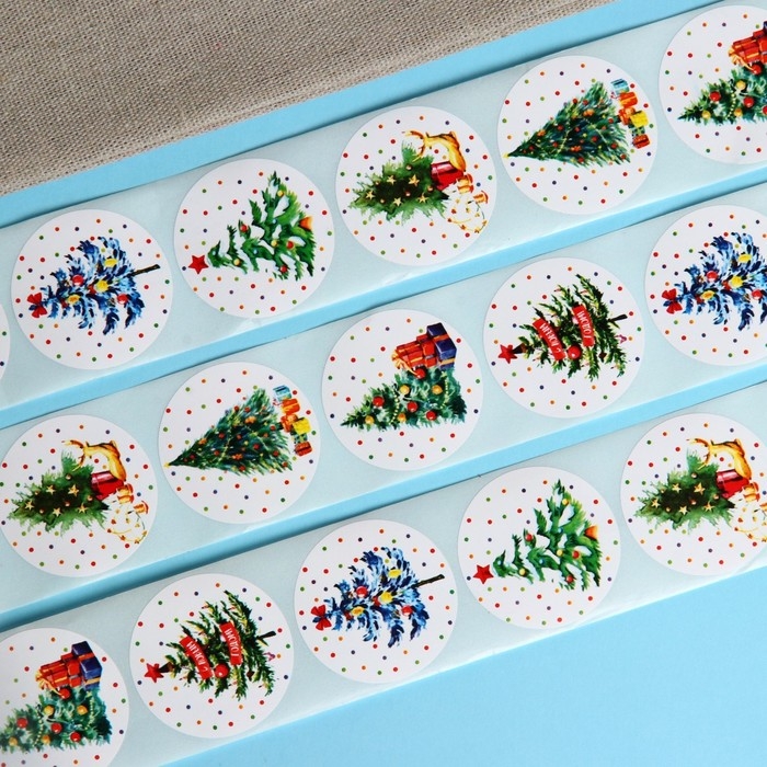 Новый год. Наклейки в рулоне Новый год. Наклейки в рулоне "Елочки", 500 шт, 3,8 х 3,8 см