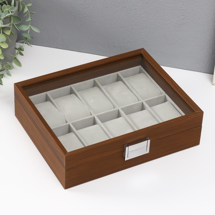 Шкатулка дерево под часы 10 отделений  Шкатулка дерево под часы 10 отделений "Коричневая" 7,5х21х26 см