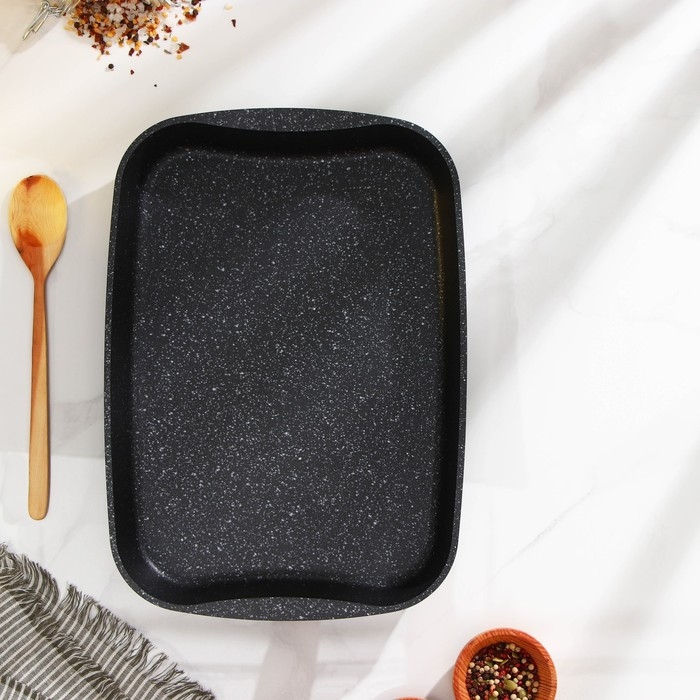 Противень, 36,5×26×5,5 см, антипригарное покрытие, цвет тёмный мрамор Противень, 36,5×26×5,5 см, антипригарное покрытие, цвет тёмный мрамор