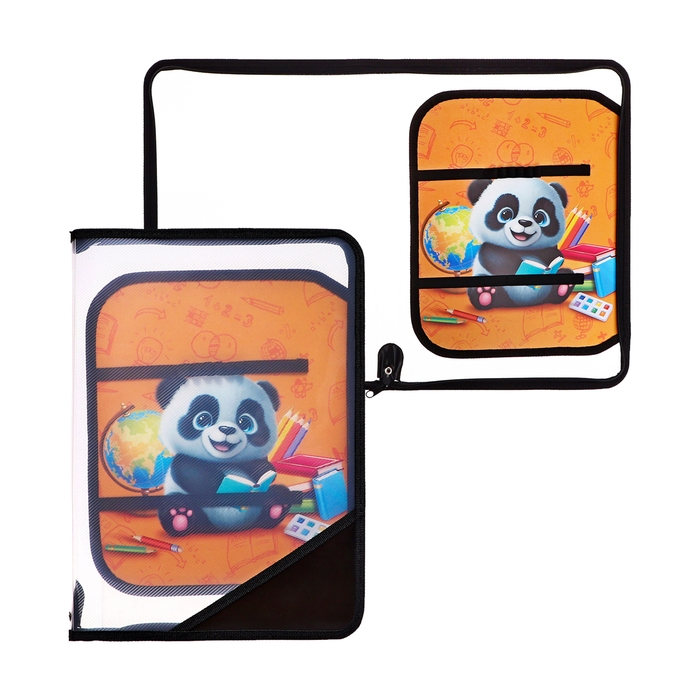 Папка для труда А4, 325 х 230 х 25 мм, молния вокруг, откидная планка, пластиковая, ПТР-1, Calligrata  Папка для труда А4, 325 х 230 х 25 мм, молния вокруг, откидная планка, пластиковая, ПТР-1, Calligrata "Панда"