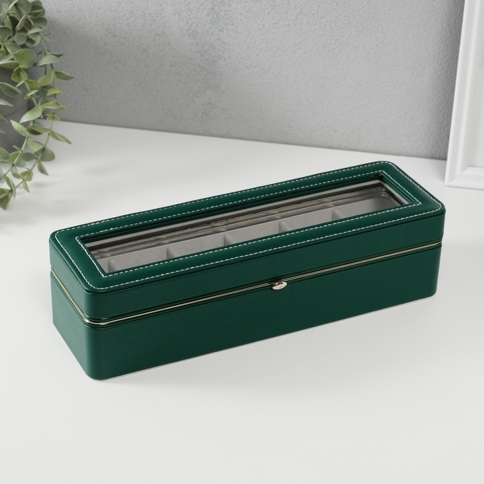 Шкатулка кожзам под часы 6 отделений Шкатулка кожзам под часы 6 отделений "Зелёная" 9,5х30,5х8 см