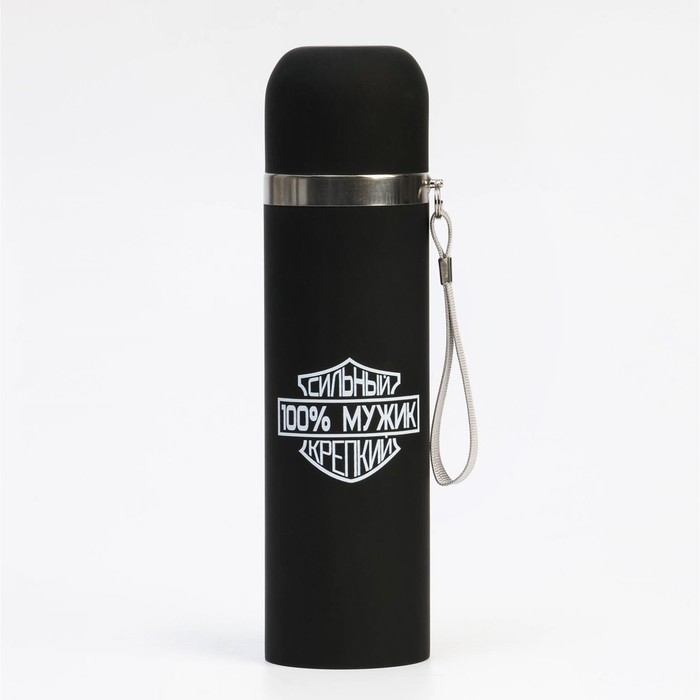 Термос, 500 мл, Гильза Термос, 500 мл, Гильза "100 % Мужик", с кружкой, сохраняет тепло 10 ч, 6.5 х 24 см