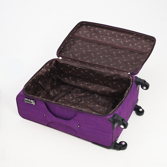 Чемодан большой 95 л (L), отдел на молнии, с расширением, кодовый замок, 4 колеса, наружный карман, цвет фиолетовый Чемодан большой 95 л (L), отдел на молнии, с расширением, кодовый замок, 4 колеса, наружный карман, цвет фиолетовый