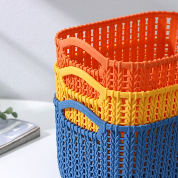 Корзина для хранения с ручками «Плетение», пластик, 24×16×13 см, цвет МИКС Корзина для хранения с ручками «Плетение», пластик, 24×16×13 см, цвет МИКС