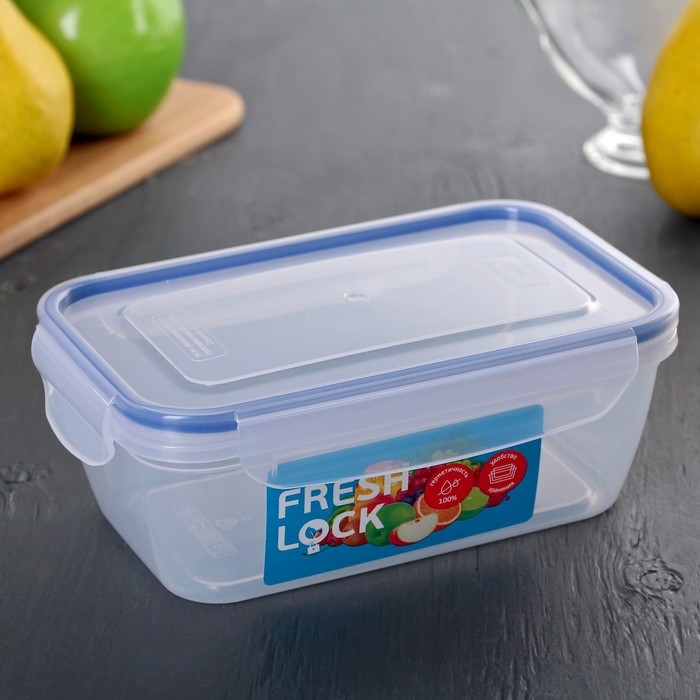 Контейнер пищевой с герметичной крышкой, 1 л, прозрачный, крышка МИКС
