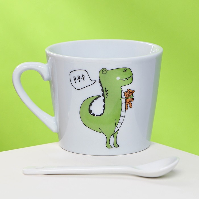 Кружка керамическая с ложкой «Динозавр: Я люблю тебя», 180 мл, цвет белый Кружка керамическая с ложкой «Динозавр: Я люблю тебя», 180 мл, цвет белый