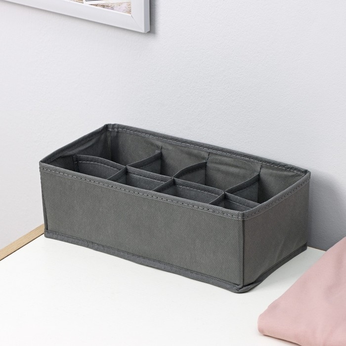Органайзер для хранения белья Доляна «Смарт», 8 ячеек, 28,5×13,5×10 см, цвет серый Органайзер для хранения белья Доляна «Смарт», 8 ячеек, 28,5×13,5×10 см, цвет серый