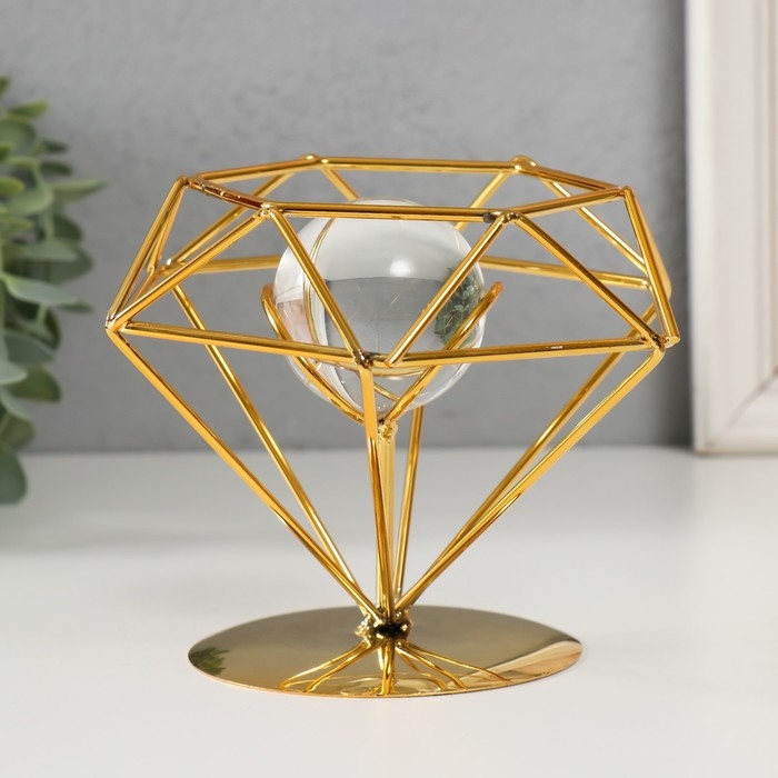 Сувенир интерьерный металл, стекло  Сувенир интерьерный металл, стекло "Бриллиант" золото 14х12х11 см