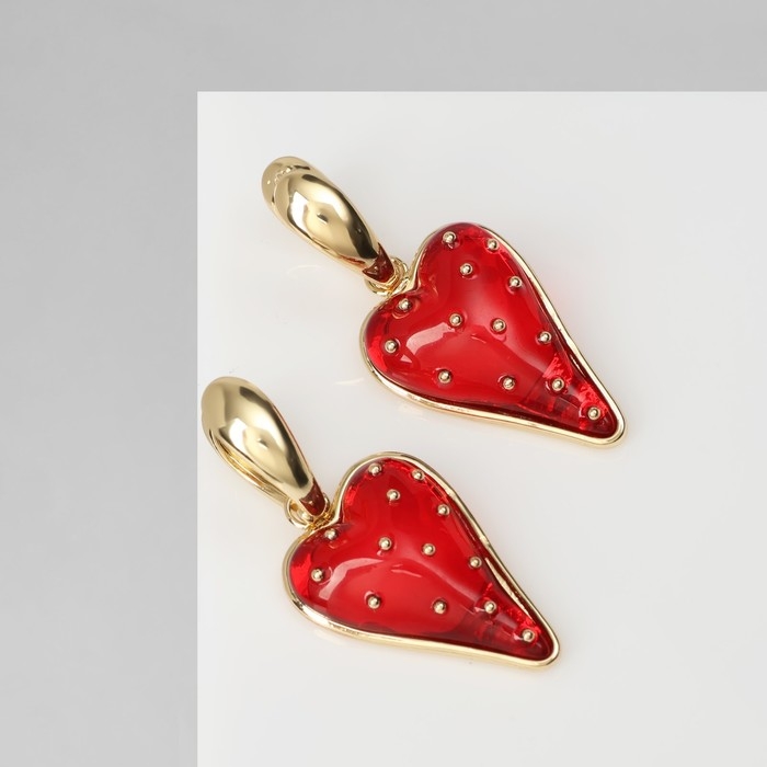Серьги ассорти «Сердце» клубника, цвет красный в золоте Серьги ассорти «Сердце» клубника, цвет красный в золоте