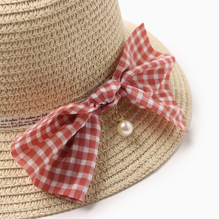 Шляпа для девочки MINAKU с бантом, цвет бежевый, р-р 52 Шляпа для девочки MINAKU с бантом, цвет бежевый, р-р 52