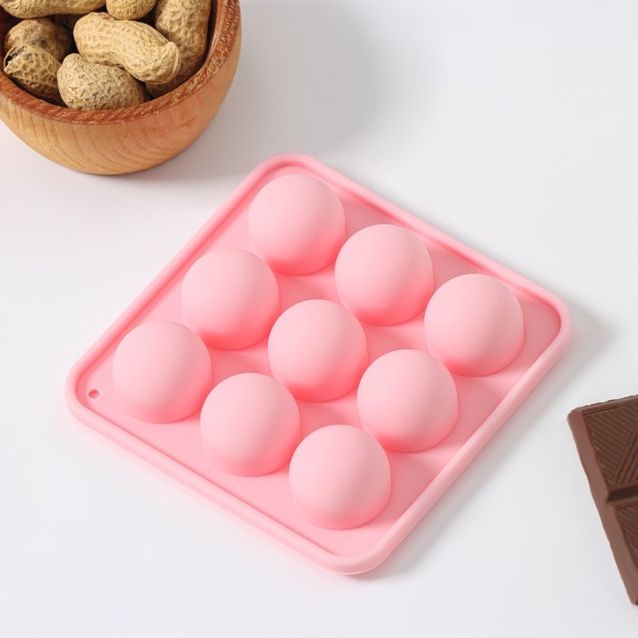 Форма для льда Доляна «Шары», 10,5×10,5×2 см, 9 ячеек (d=1,9 см), цвет розовый Форма для льда Доляна «Шары», 10,5×10,5×2 см, 9 ячеек (d=1,9 см), цвет розовый