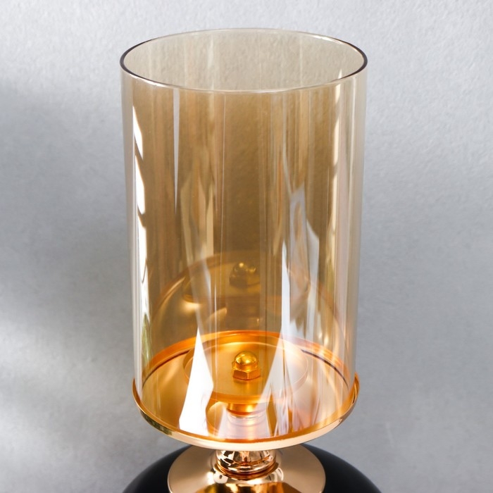 Подсвечник металл, стекло на 1 свечу "Мираж" золото с чёрным 42х17х17 см