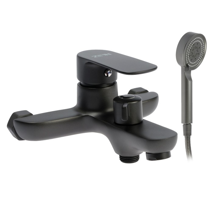 Смеситель для ванны ZEIN Z3853, однорычажный, душевой набор, лейка 5 режимов, графит Смеситель для ванны ZEIN Z3853, однорычажный, душевой набор, лейка 5 режимов, графит