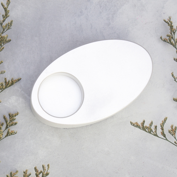 Подсвечник Подсвечник "Узкий овал. Мрамор" из гипса,11,5х7х4см,белый перламутр