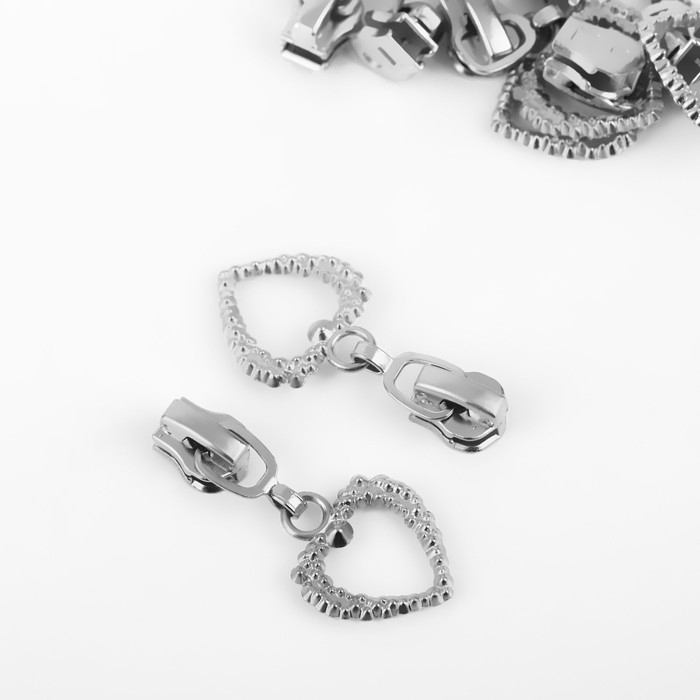 Бегунок автоматический для металлической молнии, №3», декоративный «Сердце», 10 шт, цвет никель Бегунок автоматический для металлической молнии, №3», декоративный «Сердце», 10 шт, цвет никель