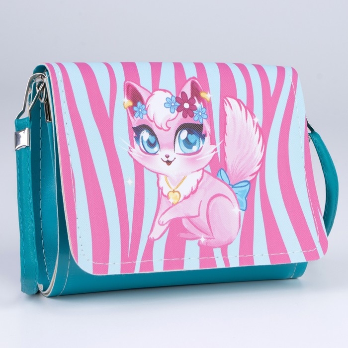 Сумка детская для девочки Сумка детская для девочки "Кошечка", на клапане, цвет бирюзовый/розовый