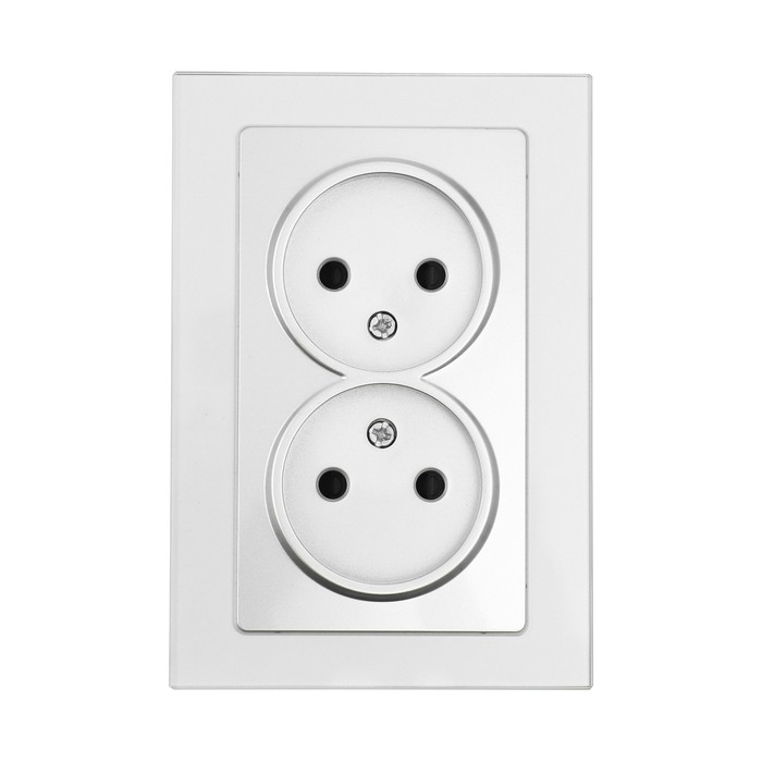 Розетка двухместная TOT Glossy Glass, 10 А, скрытая, без з/к, стекло, серебристая Розетка двухместная TOT Glossy Glass, 10 А, скрытая, без з/к, стекло, серебристая