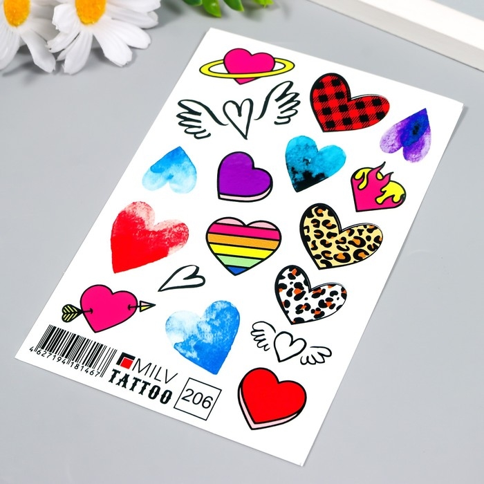 Татуировка на тело Татуировка на тело "Разные сердечки" 10х15 см