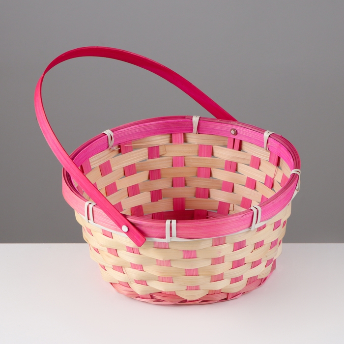 Корзина плетёная, 21 х 21 х 10/24 см, бамбук, розовая Корзина плетёная, 21 х 21 х 10/24 см, бамбук, розовая