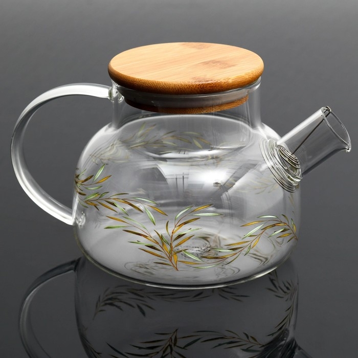 Чайник стеклянный заварочный с бамбуковой крышкой «Тропики», 800 мл Чайник стеклянный заварочный с бамбуковой крышкой «Тропики», 800 мл