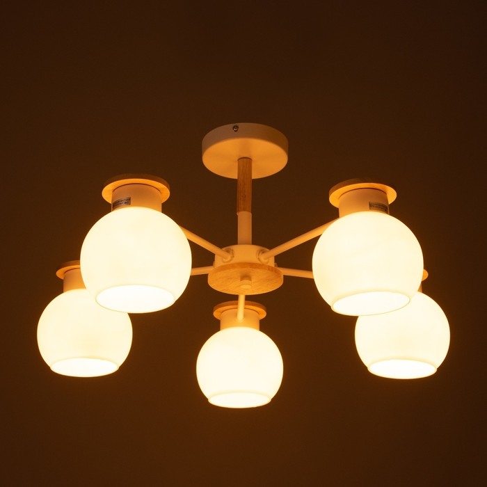 Люстра Люстра "Паула" 5х60Вт Е27 Белый, дерево 58х58х30см