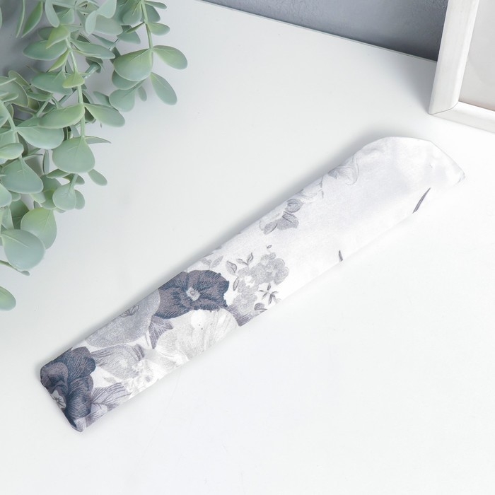 Веер бамбук, текстиль h=21 см  Веер бамбук, текстиль h=21 см "Цветы" с чехлом, чёрно-белый