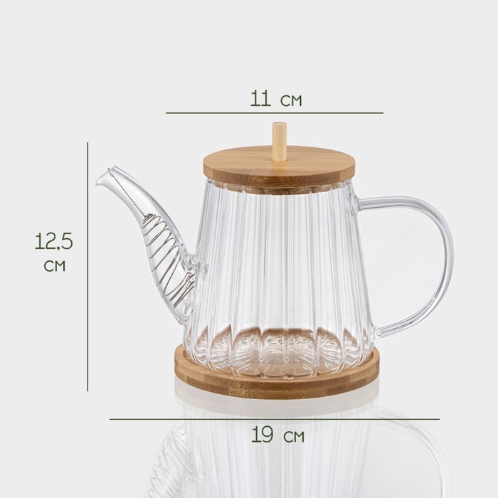 Чайник заварочный стеклянный с бамбуковой крышкой и металлическим фильтром BellaTenero «Эко», 550 мл, 19×11×12,5 см Чайник заварочный стеклянный с бамбуковой крышкой и металлическим фильтром BellaTenero «Эко», 550 мл, 19×11×12,5 см