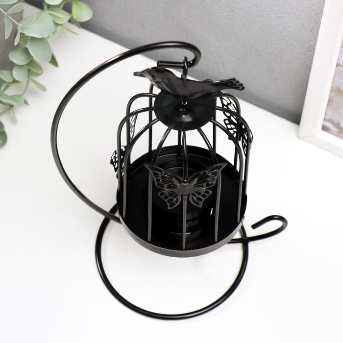 Подсвечник металл Подсвечник металл "Клетка с птичкой" черный, 23х10х10 см