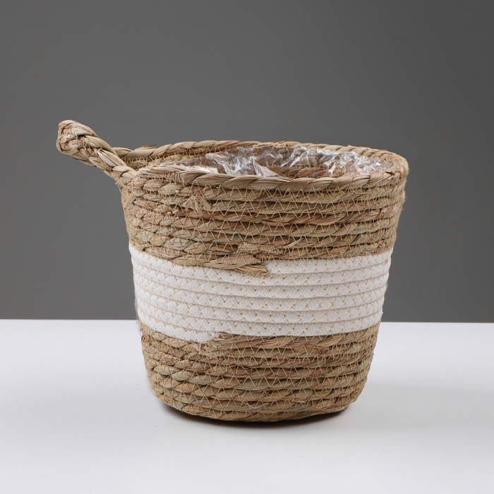 Кашпо плетеное  Кашпо плетеное "Танзания" с ручкой, 21,5х21,5х18,8 см, натуральный, белый